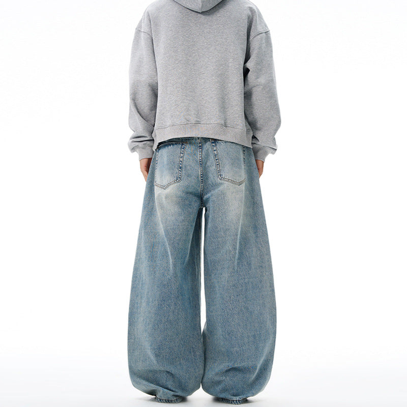 Damen Weitfallende Bodenlange Palazzodenim-Jeans mit Vintage-Fade und geradem Saum Drune