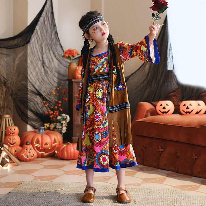 Mädchen Boho Kleid mit langen Ärmeln Drune