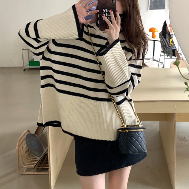 Damen lässiger Strickpullover mit gestreiftem Design und komfortablem Schnitt Drune