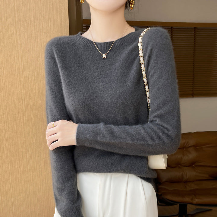 Damen Weicher Mohair‑Optik Rundhals‑Pullover mit feinem Rippsaum und leichter Oversize‑Passform Drune