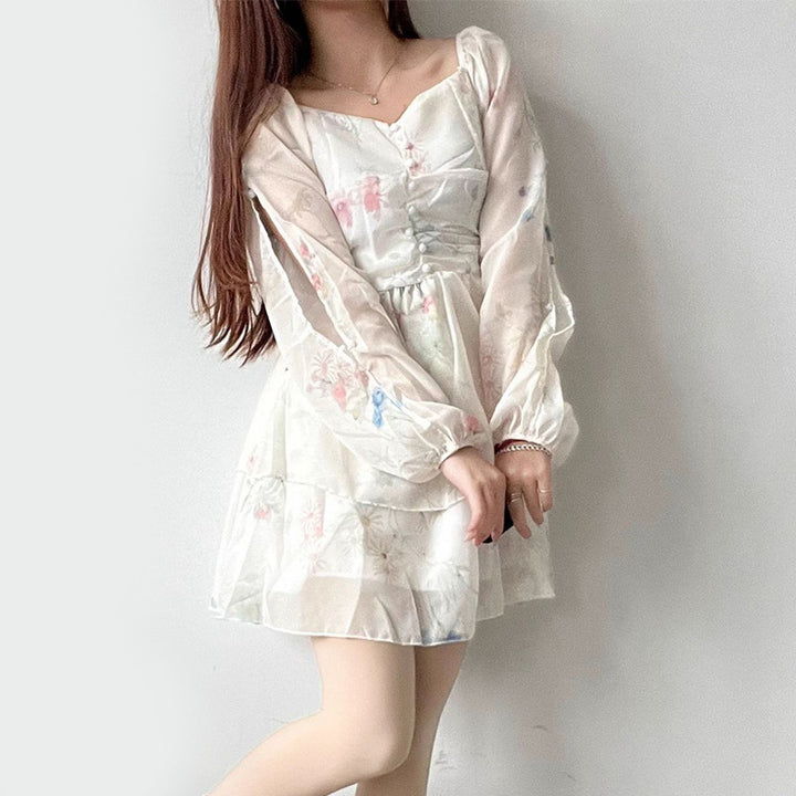 Damen Sommerliches Blumenkleid mit Puffy-Ärmeln Drune