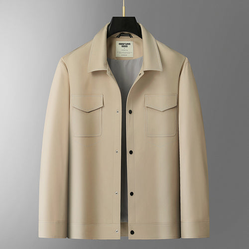 Herren Hemdjacke aus Lederoptik mit aufgesetzten Brusttaschen und Druckknopfleiste Drune