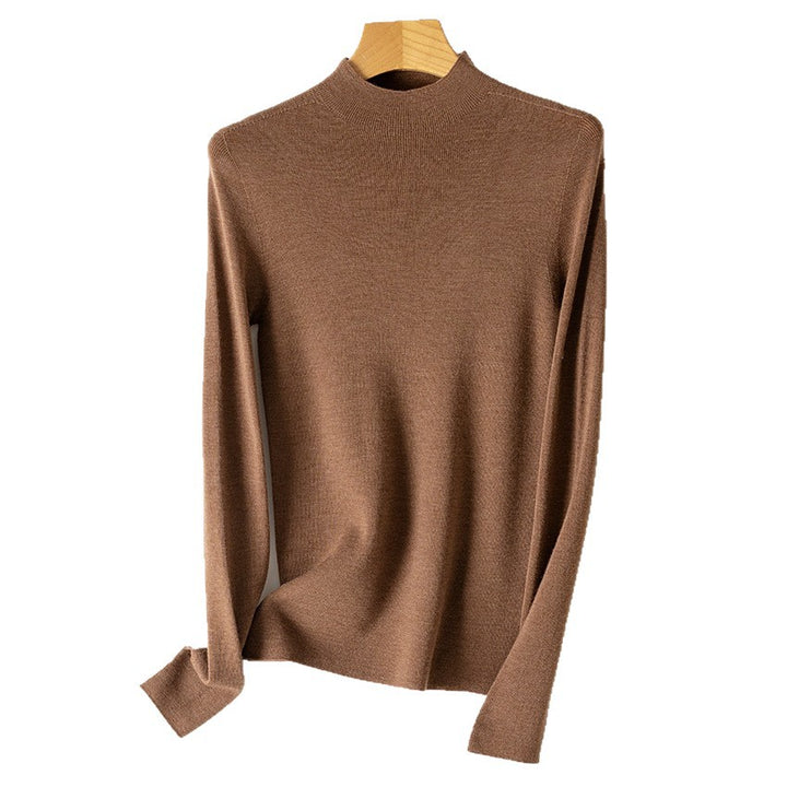 Damen Feiner Feinstrick-Langarmpullover mit kurzem Stehkragen und Slim‑Fit Drune