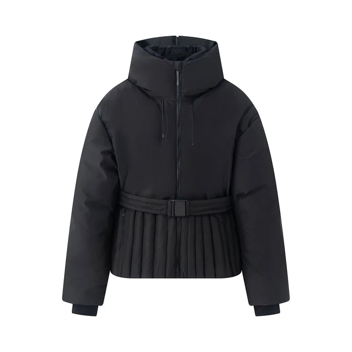 Damen nan gesteppte Taillen-Steppjacke mit hohem Kragen, Taillengürtel und Plissee-Saum Drune