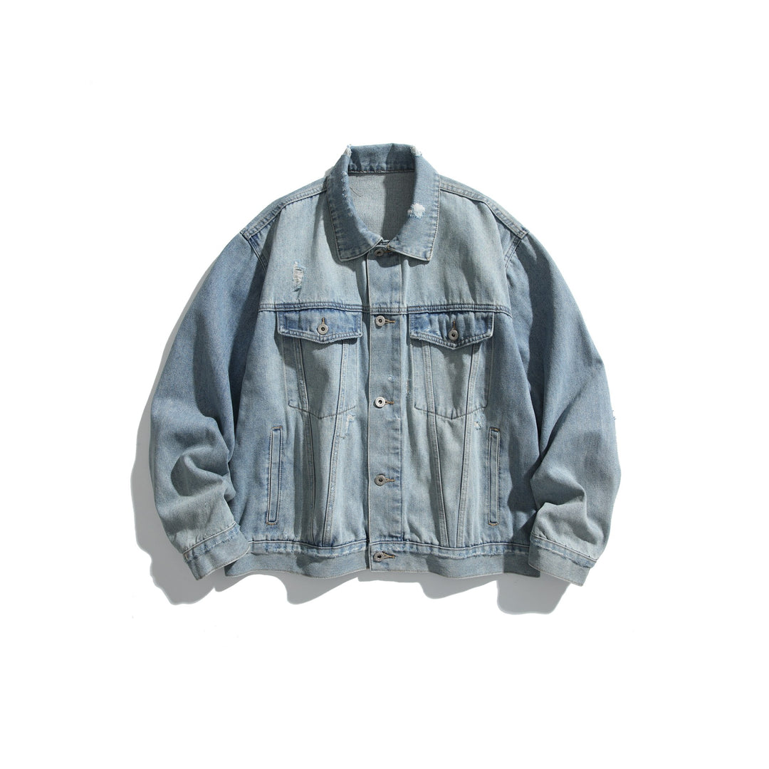 Unisex Oversized Jeansblouson mit Used‑Look, kastigem Schnitt und Brustklappen Drune
