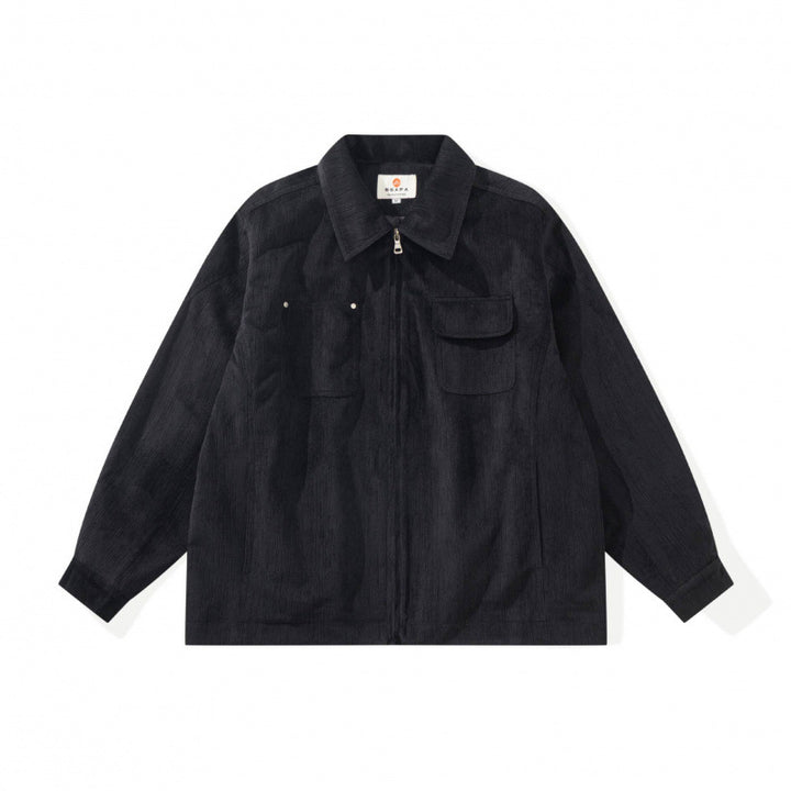 Unisex Kastenförmige Overshirt‑Jacke aus feiner Cordstruktur mit Brusttaschen und verdecktem Reißverschluss Drune