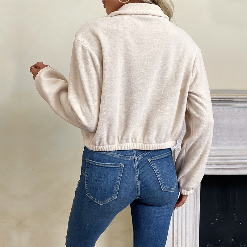 Damen Kurz geschnittene Fleece-Zipjacke mit Stehkragen und elastischem Saum Drune