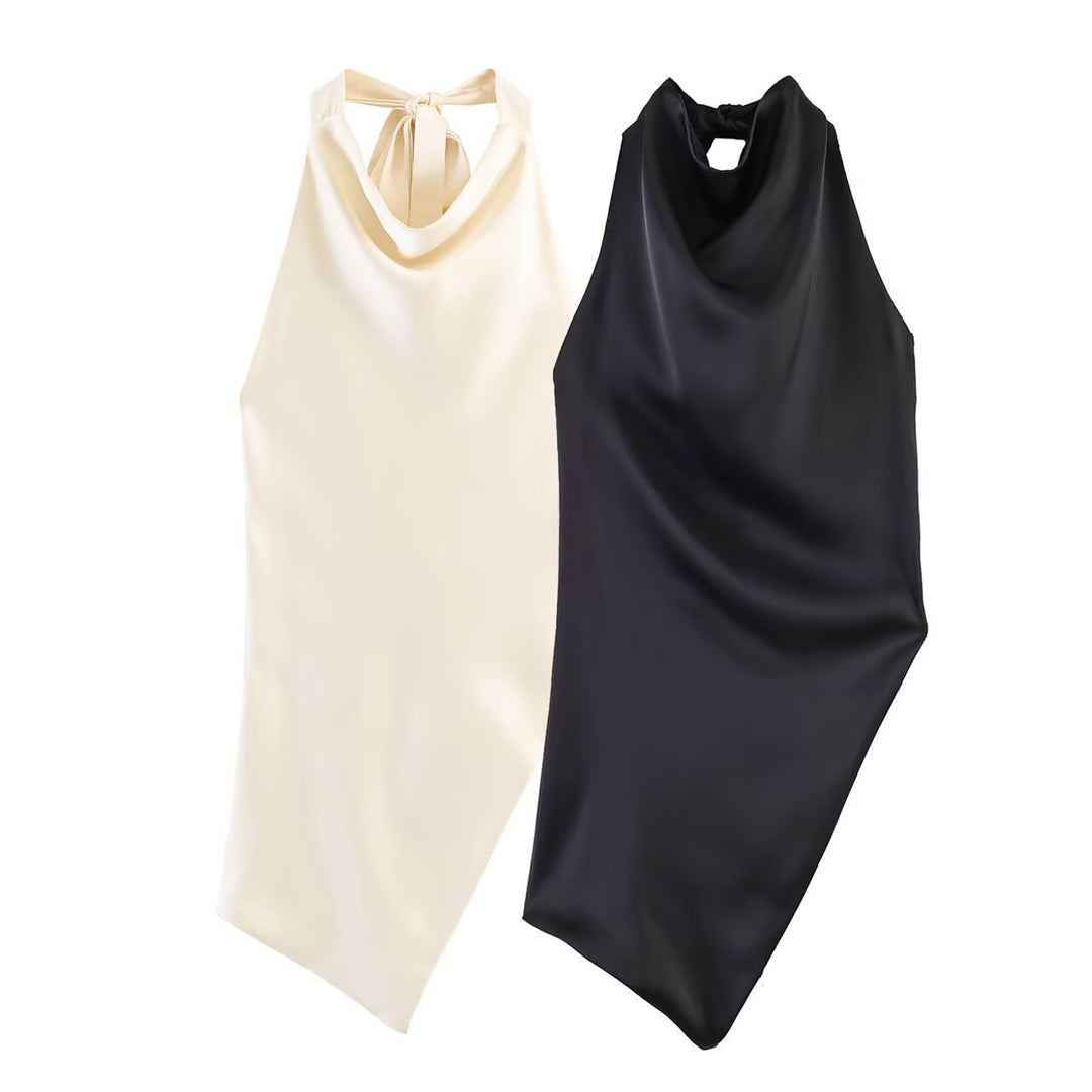 Damen elegantes Haltertop mit einzigartigem asymmetrischem Schnitt und dekorativem Knoten Drune
