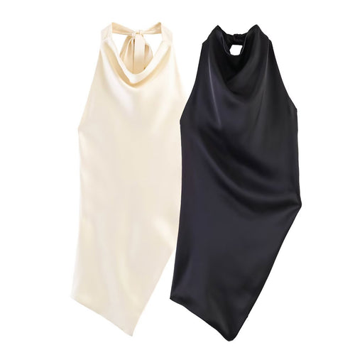 Damen elegantes Haltertop mit einzigartigem asymmetrischem Schnitt und dekorativem Knoten Drune