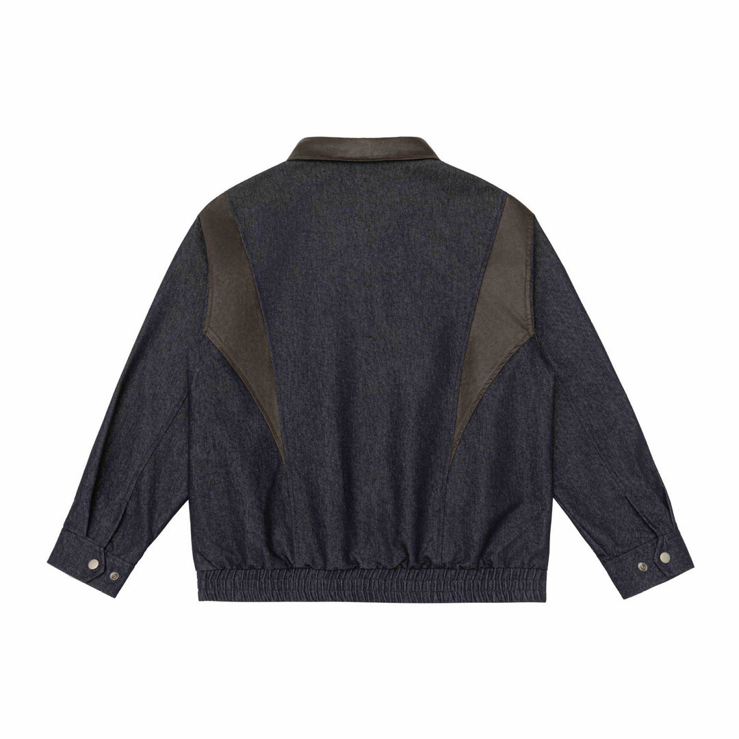 Herren Kurzblouson im Boxy-Cut aus Woll-Denimmix mit lederbesetztem Kragen und vertikaler Reißverschluss-Brusttasche Drune