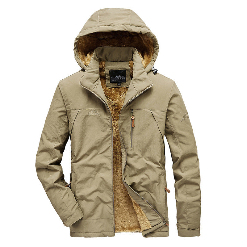 Herren Winddichte Kapuzenjacke mit vollem Sherpa-Innenfutter und Reißverschluss‑Taschen Drune