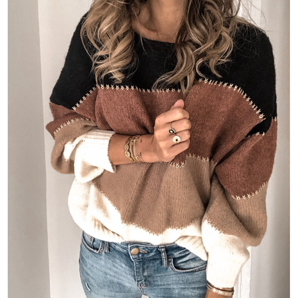 Damen Strickpullover mit moderner Farbblock-Optik und lässigem Schnitt Drune