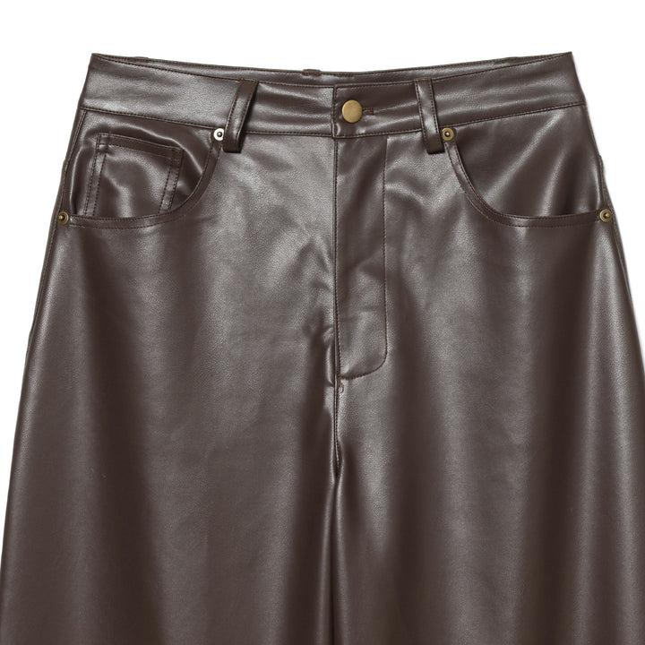 Damen nan weite Highwaist Cropped-Lederhose mit Five‑Pocket und geradem Bein Drune