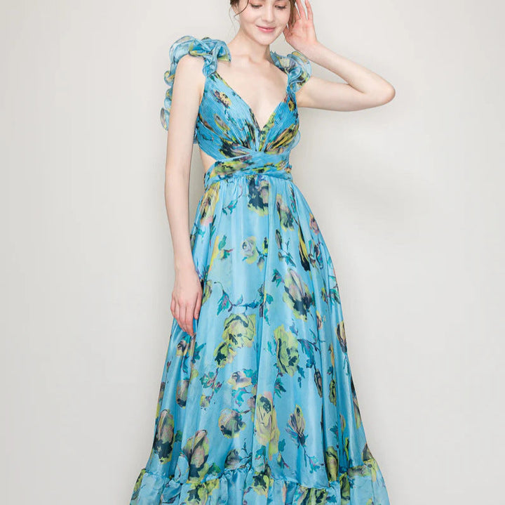 Damen Maxikleid mit luftigen Rüschendetails und ausgefallenem Wickeldesign Drune