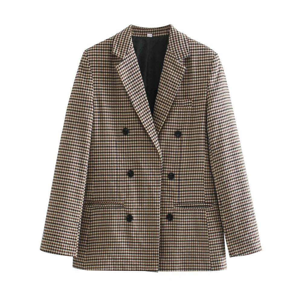 Damen Doppelreihiger Wollmix-Blazer im Glencheck/Hahnentritt mit leicht boxy Schnitt Drune