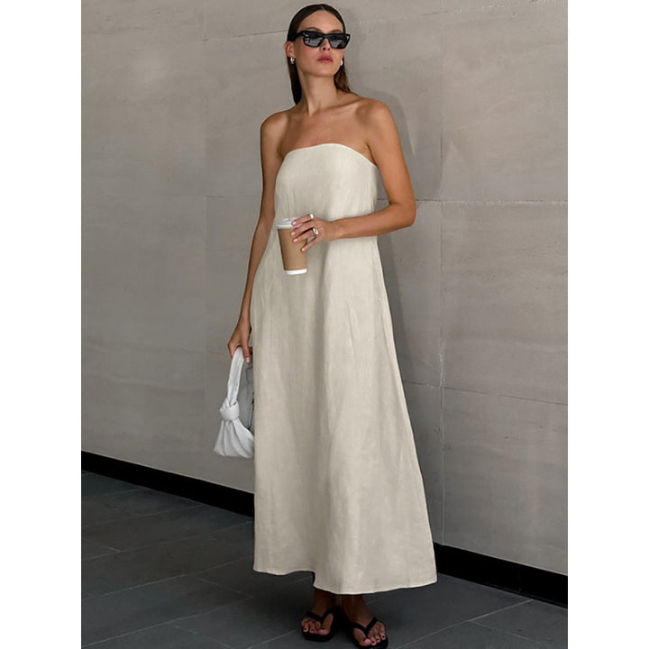 Damen Maxikleid ohne Ärmel mit elegantem Taillenband und fließendem Schnitt Drune