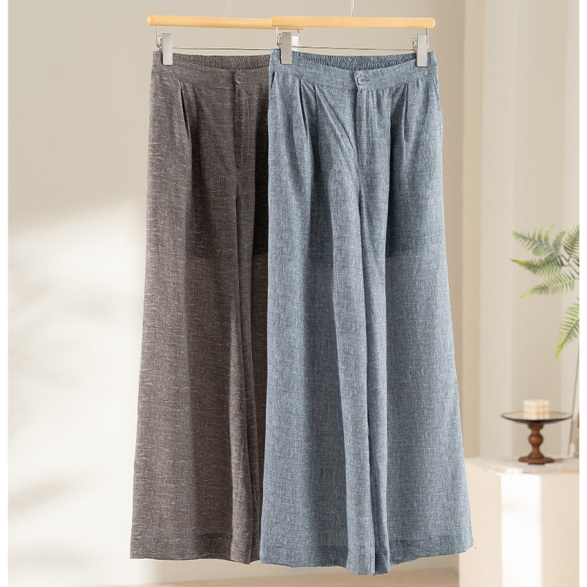Damen Hochtaillierte Palazzo-Hose aus Leinenmix mit Bundfalten und elastischem Komfortbund Drune