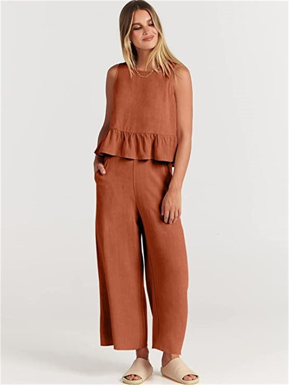 Damen luftiges und elegantes Zweiteiler-Set mit Rüschendetails Drune