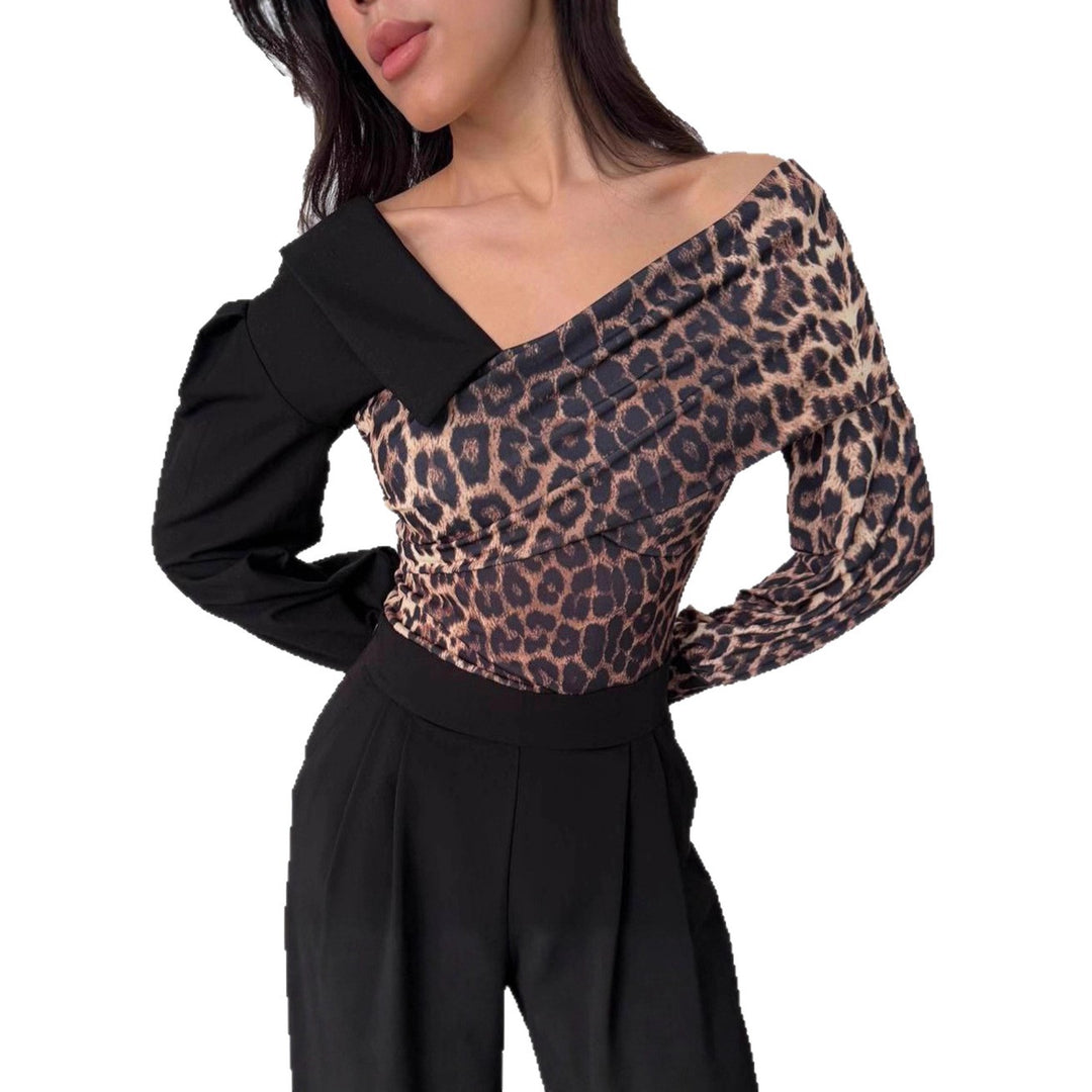 Damen Elegantes halb-schulterfreies Oberteil mit tierischem Motiv Drune