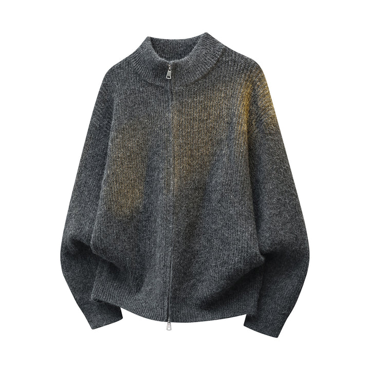 Unisex Oversize Strukturstrick-Halbzip-Cardigan mit Stehkragen & Zwei-Wege-Reißverschluss Drune