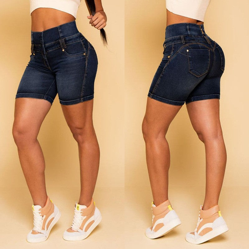 Damen Hochtaillierte Denim-Shorts mit figurformendem Design Drune