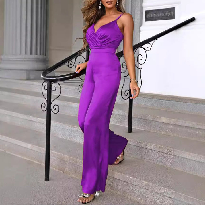 Damen eleganter Jumpsuit mit schmalen Trägern und einem fließenden Schnitt Drune