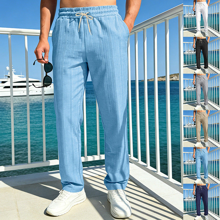 Herren nan Ferien-Loungehose aus atmungsaktivem Leinen‑Baumwollmix mit elastischem Bund und geradem Bein Drune