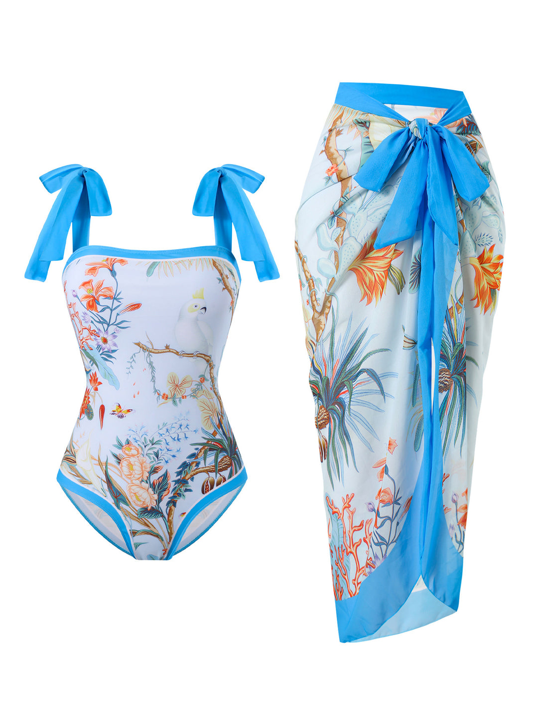 Damen Badeanzug mit floralem Design und transparentem Wickelrock Drune