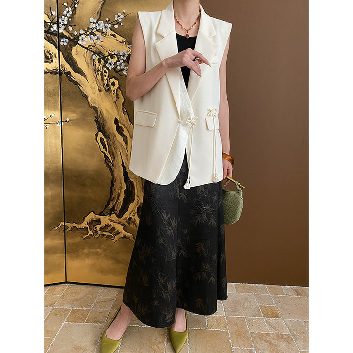 Damen elegante Weste mit Bindegürtel und stilvollen Taschen Drune