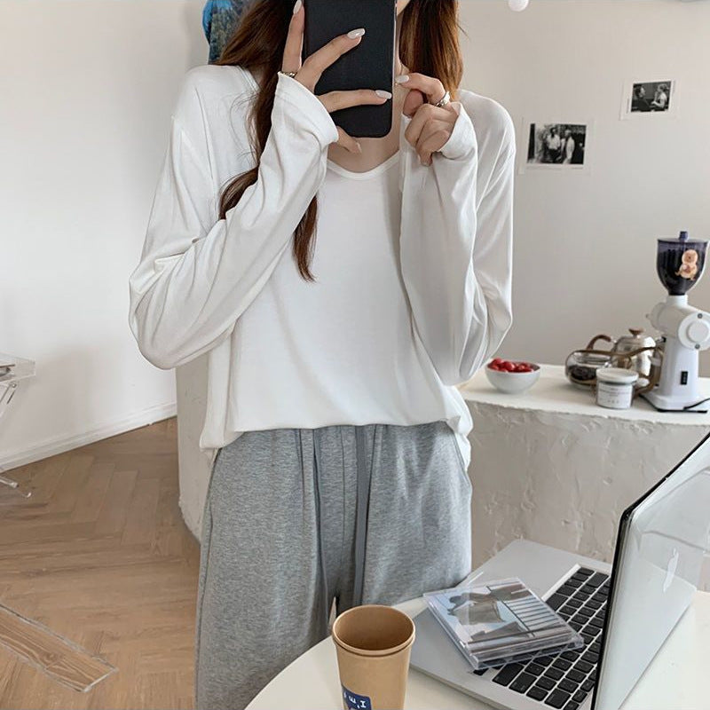 Damen Langarmshirt mit V-Ausschnitt und komfortablem Schnitt Drune
