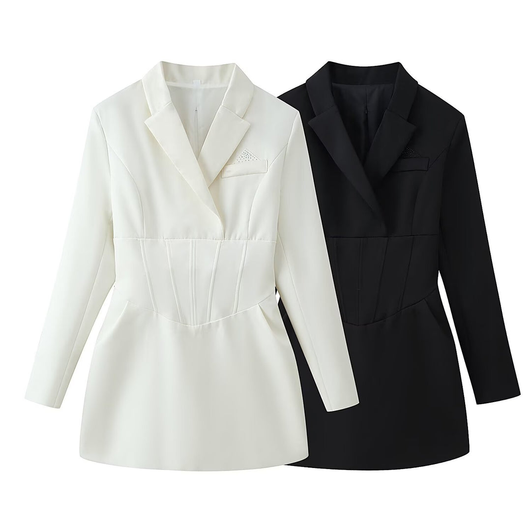 Damen Tailliertes Blazerkleid mit Korsettnaht und Reverskragen Drune