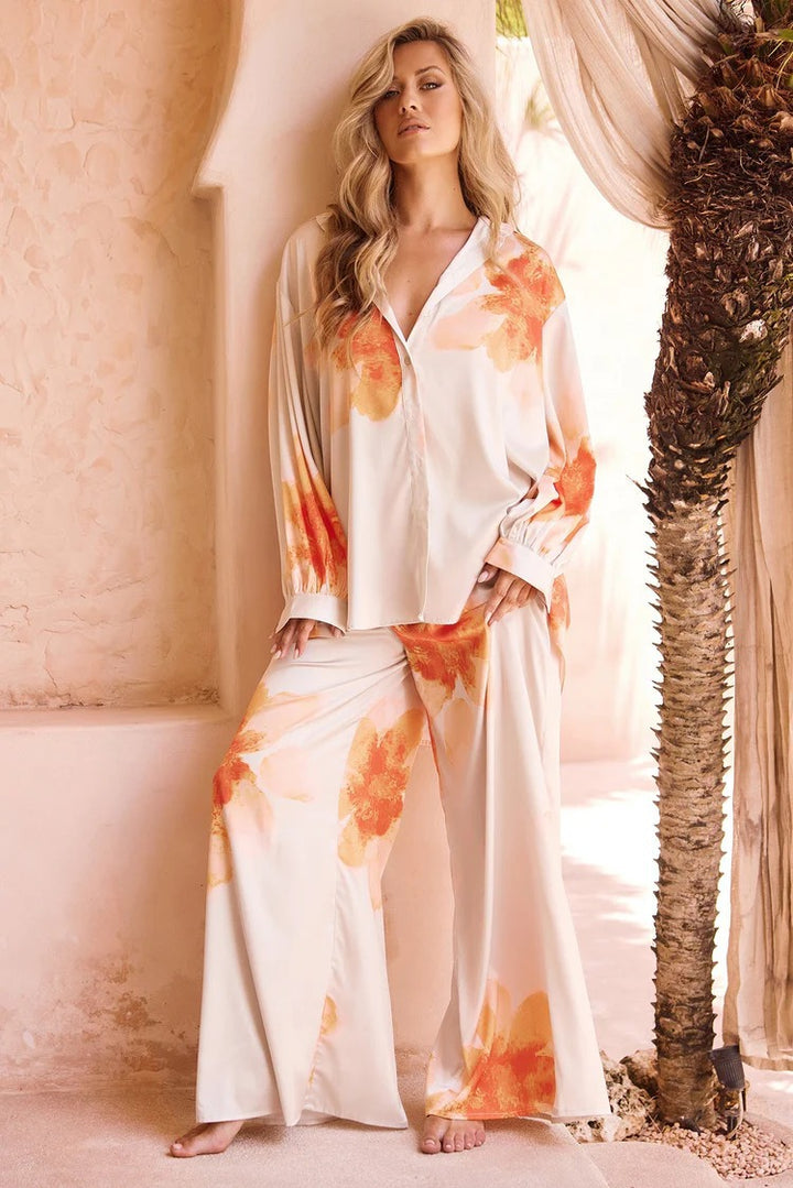 Damen elegante Schlafanzugset mit floralem Muster und weitem Schnitt Drune