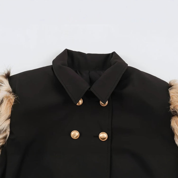 Damen Doppelreihige Kurzjacke mit Kunstfellärmeln Drune