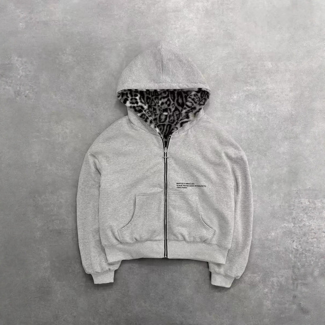 Unisex nan gefütterte Kapuzenjacke kurz geschnitten mit Kreuz-Reißverschluss Drune