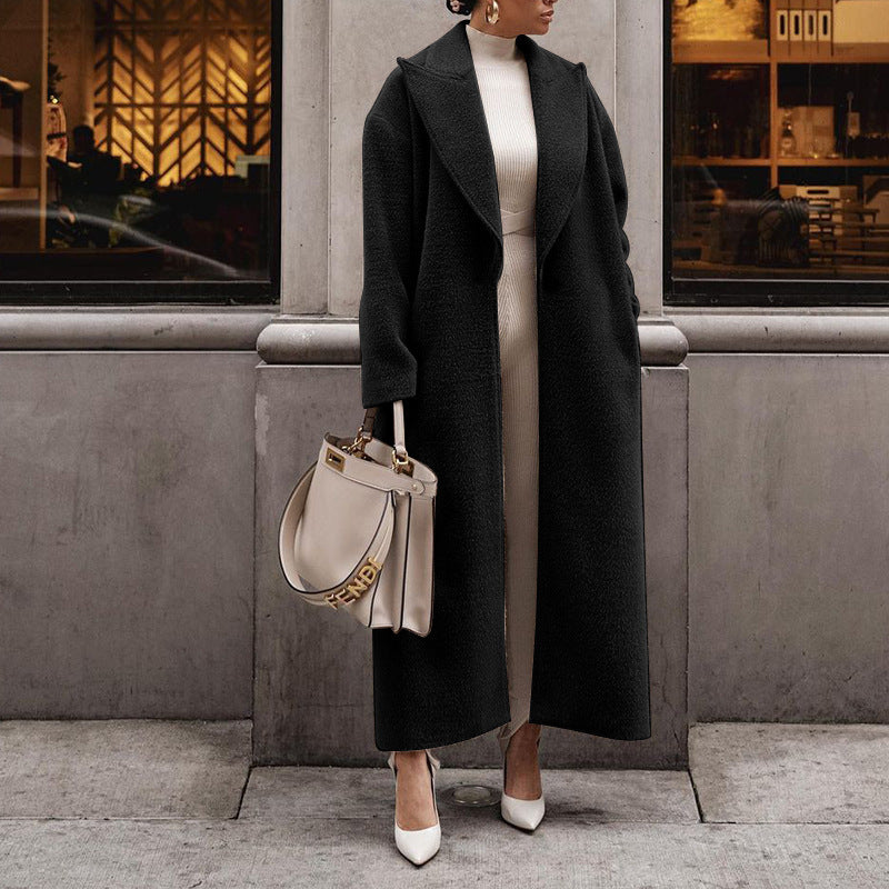 Damen Luxuriöser Wollmantel mit strukturiertem Design und klassischem Kragen Drune