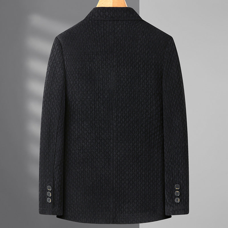 Herren Struktur-Blazer aus Wollmischung mit dezenter Diamantstruktur und schmalem Revers Drune