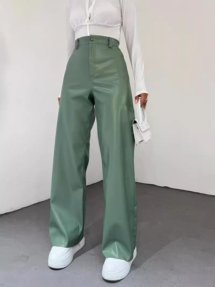Damen Weite High-Waist-Hose aus Satinoptik mit weitem Bein Drune