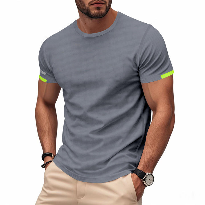 Herren nan athletisches Funktions-T-Shirt mit Rundhalsausschnitt, körpernahem Stretchschnitt und kontrastierendem Ärmelsaum Drune