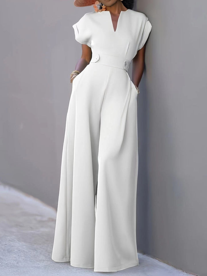 Damen Eleganter Jumpsuit mit tiefem V-Ausschnitt und weitem Bein Drune