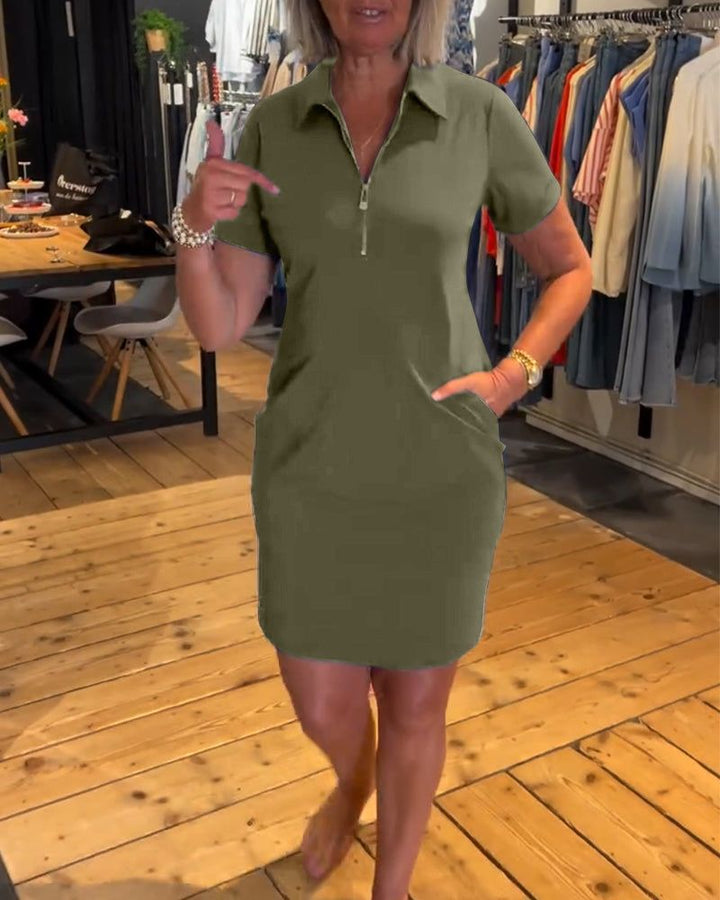 Damen nan legeres Polokleid aus Jersey mit Halbfrontreißverschluss und Eingrifftaschen Drune
