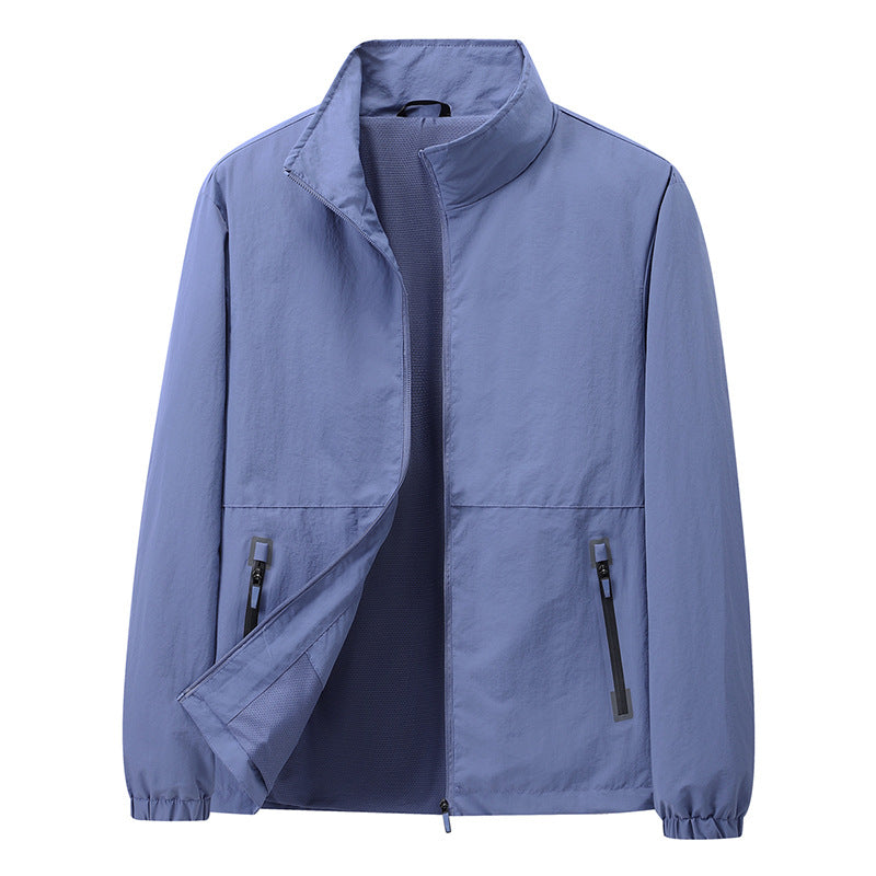 Herren Leichte Windbreaker-Outdoorjacke mit Stehkragen, Zweiwege-Reißverschluss und verdeckten Taschen Drune