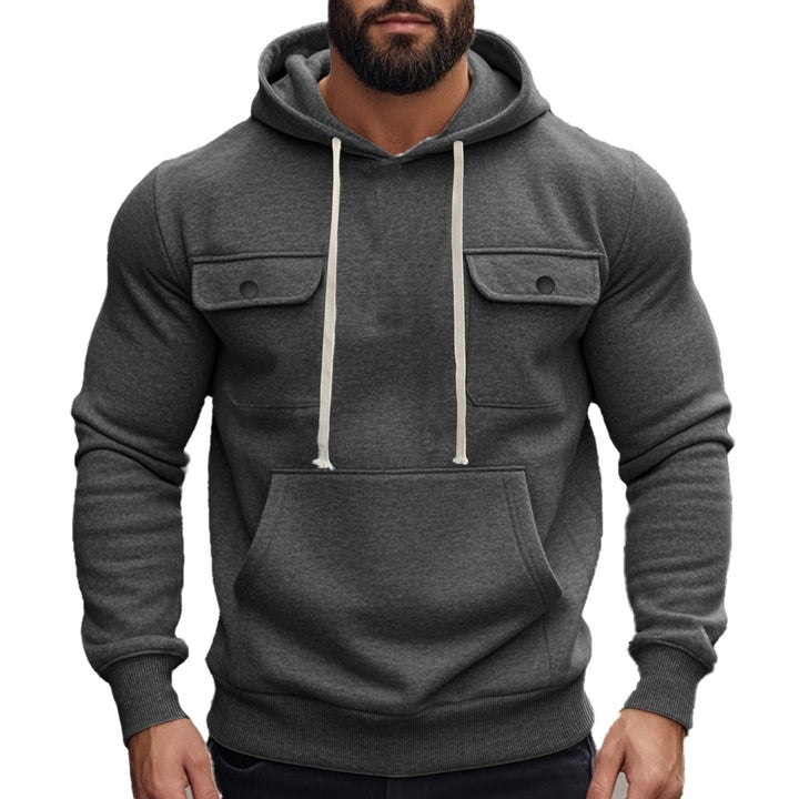Herren modischer Hoodie mit aufgesetzten Taschen und kontrastierenden Kordeln Drune