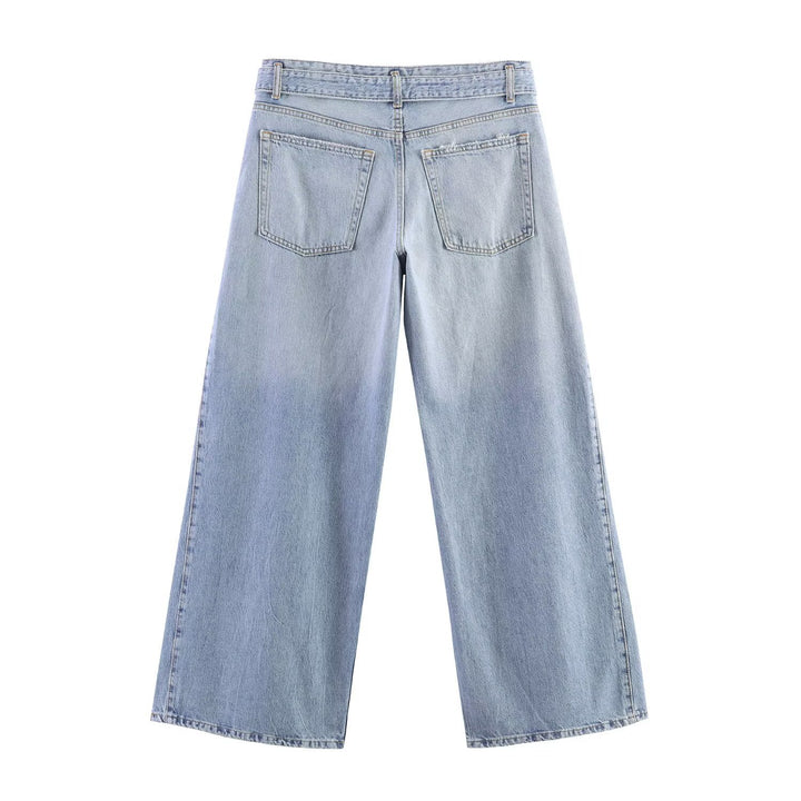 Damen weite Jeans im modernen Schnitt mit hohen Seitenöffnungen Drune