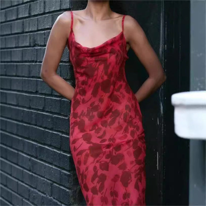 Damen Maxikleid mit Spaghetti-Trägern und elegantem Fließschnitt Drune