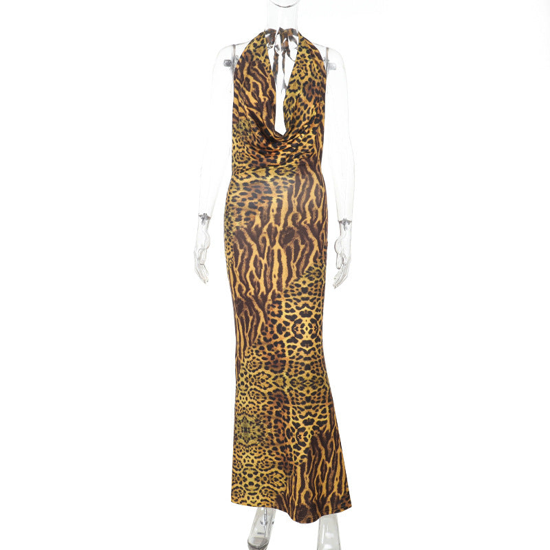 Damen Elegantes Maxikleid mit tiefer Halslinie und aufregendem Muster Drune