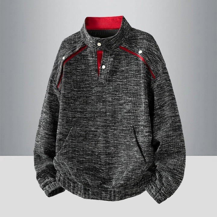 Herren Oversize Struktur-Halbzip-Strickpullover mit Stehkragen, Druckknopfblende & Kängurutasche Drune