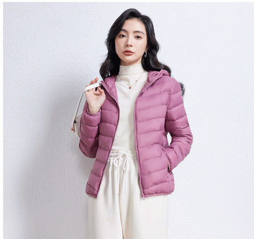 Damen Ultraleichte gesteppte Kapuzenjacke mit ultraflacher Thermowatte Drune
