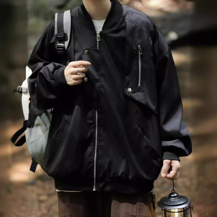 Damen modische Bomberjacke mit funktionalen Reißverschlusstaschen und lockerer Passform Drune