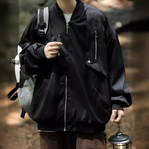 Damen modische Bomberjacke mit funktionalen Reißverschlusstaschen und lockerer Passform Drune