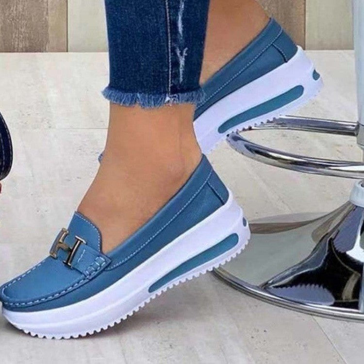 Damen Plateaulaufsohlen-Mokassin mit Luftkissen und Zierschnalle Drune